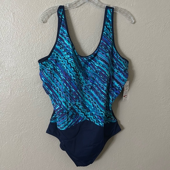 Lands End Plus Size Women’s One Piece Swimsuit, 22W Blue - Picture 1 of 5